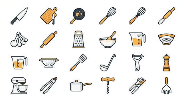Collection of Kitchen Utensils and Cooking Tools.