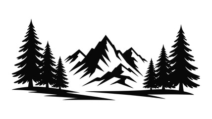 Fototapeta premium Majestic mountains rise above a dark forest silhouette birds fly overhead a tranquil scene