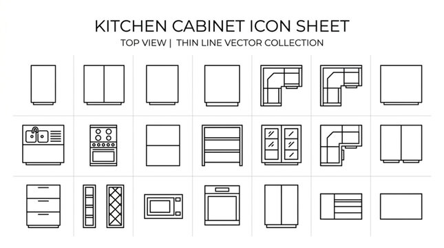 Kitchen Cabinet Icon Sheet Vector Collection.