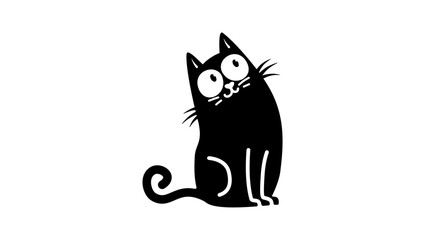 Obraz premium Wide Eyed Black Cat Logo, black isolated vector silhouette