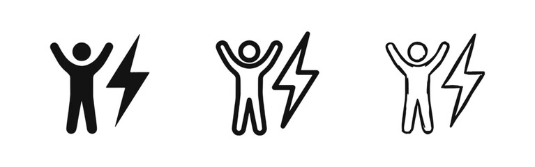 Obraz premium High Energy Person with Lightning Bolt Icons - Motivation and Success Symbols in Three Styles