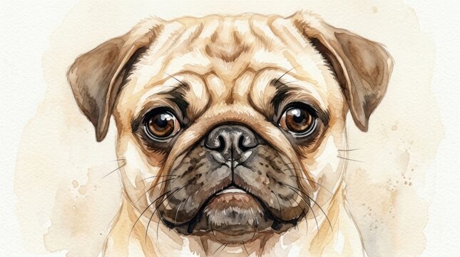 A watercolor of a pug captures its unique expressions, celebrating the bond between pets and their owners.