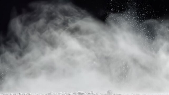 Explosion of White Powder Against Black Background.