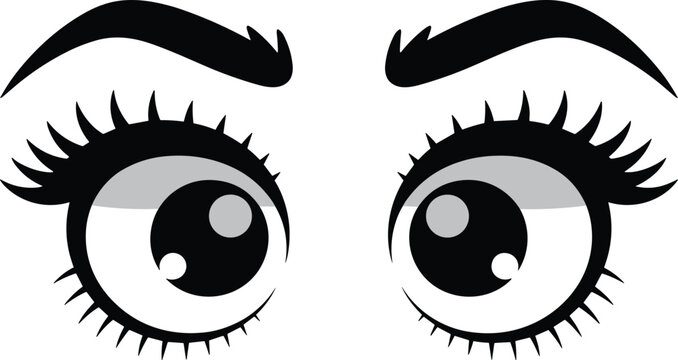 Cartoon Eyes with Eyelashes and Eyebrows big eyes anime eyes