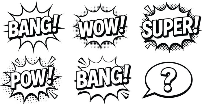 Comic Book Sound Effect Speech Bubbles and Question Mark