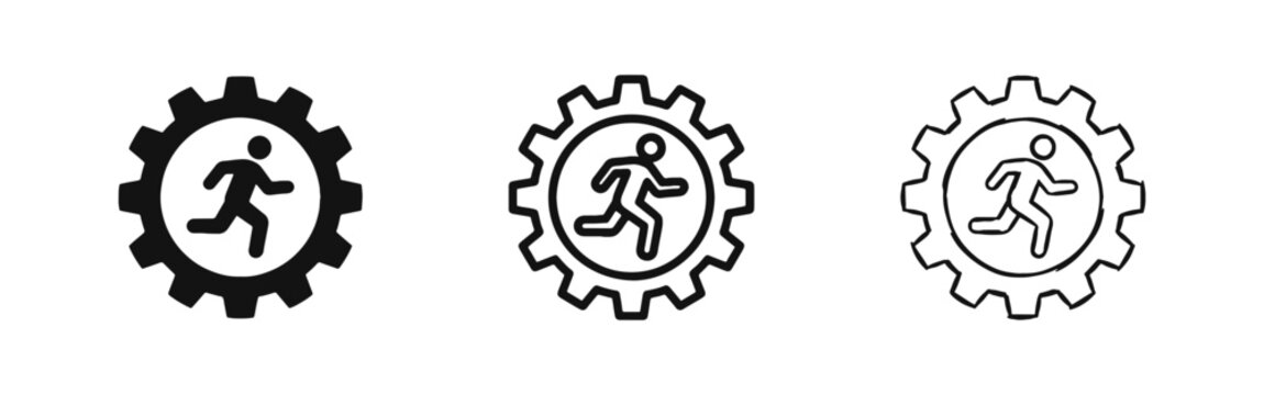 Workflow Efficiency Icon Set with Running Person and Gear Symbol