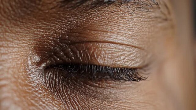 Close-up of a persons eye in three stages of blinking