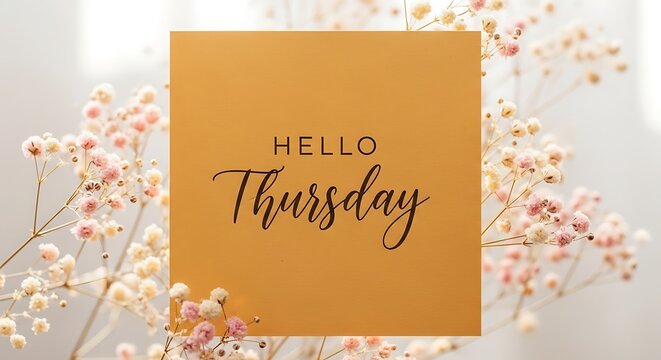 Hello thursday card with floral background