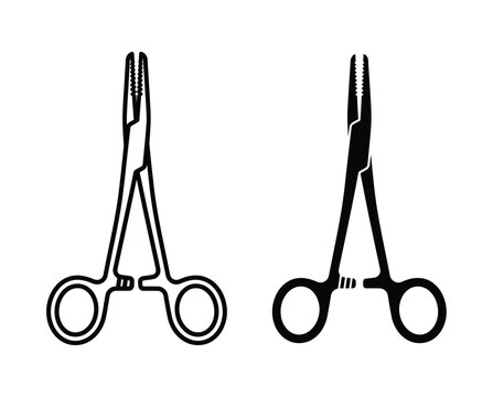 Black and white surgical forceps icons Vector