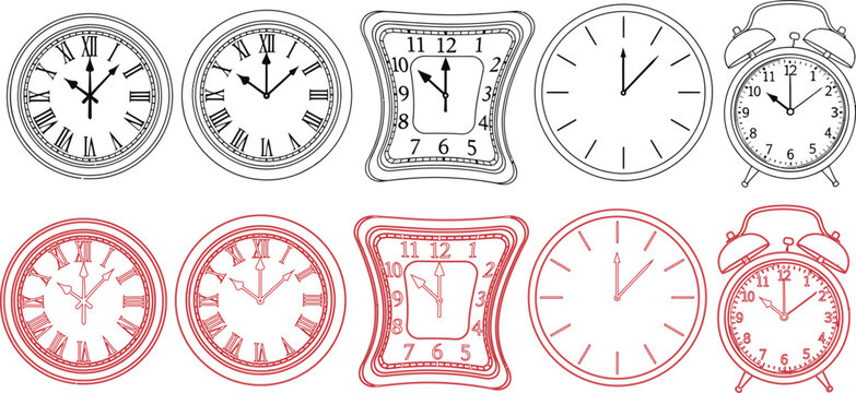 Variety of timekeeping devices clocks and hourglasses