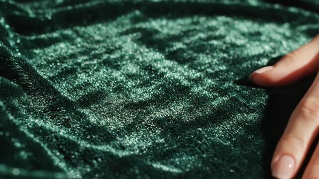 Close-Up of Hand Moving on Green Velvet Surface in a Video Collage
