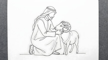 Obraz premium Continuous line drawing of an arab man with a ram