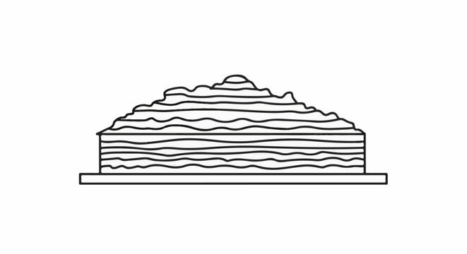 A simple line drawing of a multi-layered cake on a platter