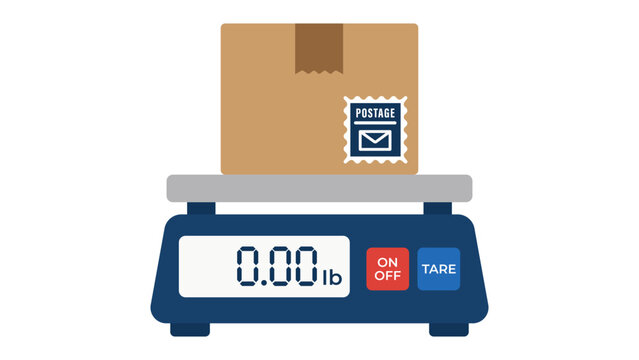 Clean hand-drawn vector icon illustration of a postage scale for weighing mail and packages, featuring a minimalist scalable outline design perfect for business, shipping, and logistics themes.
