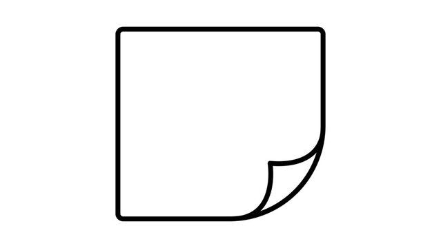 Minimalist sticky note vector icon with editable stroke on white background. Clean hand-drawn illustration featuring a paper memo with a push pin for office reminders and business organization.