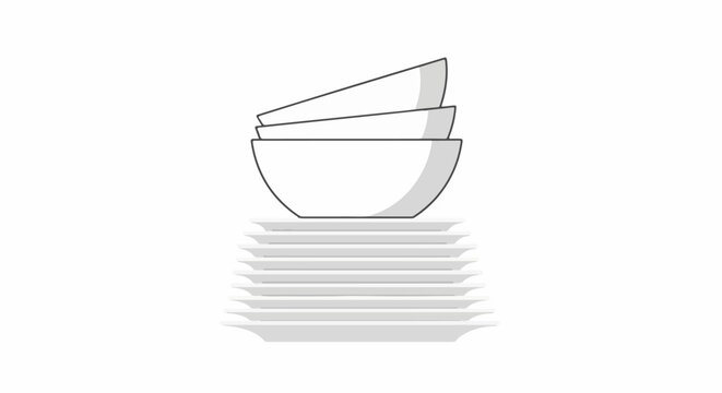 A stack of clean white bowls sits atop a pile of white plates