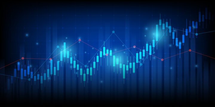 Technology financial graph with uptrend technology bar chart of stock market on blue color background