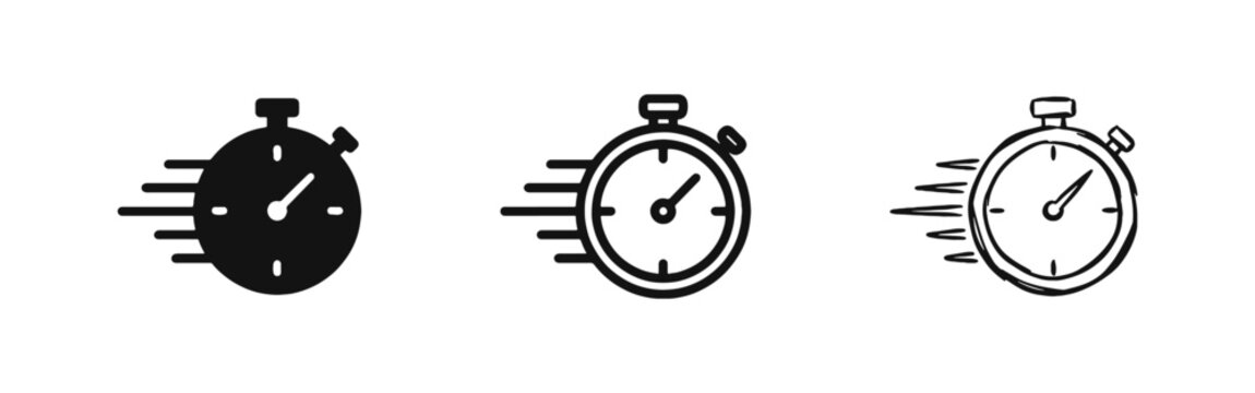 Fast Response and Speed Timer Icon Set - Time Management Stopwatch