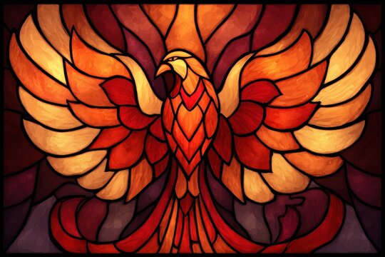 Mythical phoenix in vibrant stained glass digital art