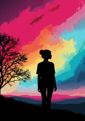 Obraz premium Vibrant Sunset Cloudscape Silhouette Illustration A Beautiful Vector Artwork Capturing Serenity and Wonder