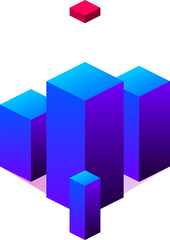 Fototapeta premium Abstract Isometric Blue Gradient Pillars With A Single Floating Red Data Block On White Illustration