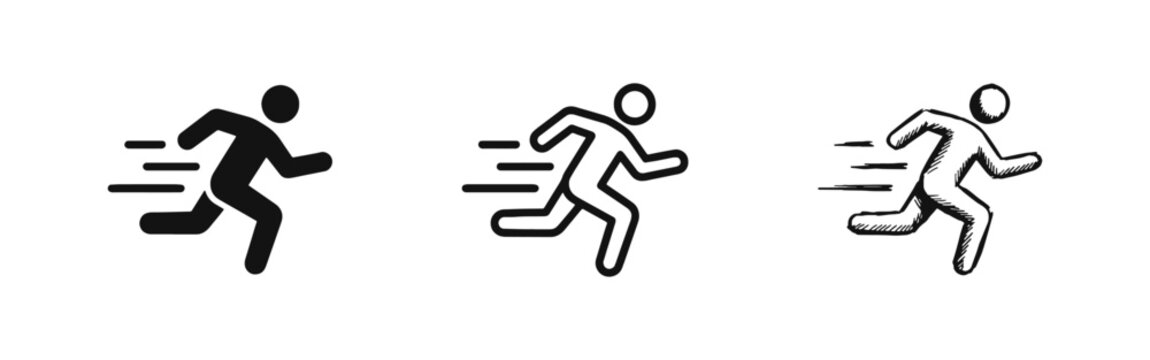 Fast Running Icon Set Sprinter Athlete Speed Motion Symbol for Sport and Fitness