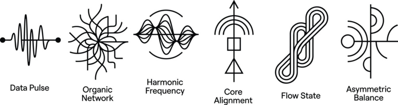 Abstract line art icons representing data pulse and network flow