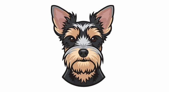 A stylized illustration of a small dog's face with erect ears and a beard