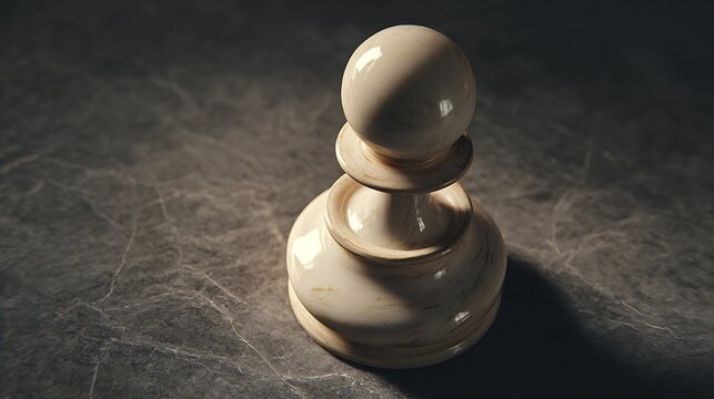 A closeup view of a white chess pawn on a dark surface
