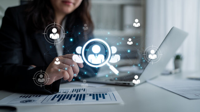 Concept of global talent acquisition and human resources. The process of headhunting and searching for qualified candidates worldwide to build a professional corporate workforce. Fermion