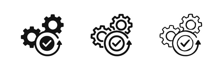Obraz premium Operation Settings Icon Set with Cogwheel and Checkmark Symbols