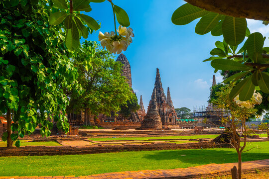 Wat Chaiwatthanaram The Ayutthaya Historical Park is a popular place for tourists to come and visit wearing traditional Thai costumes.