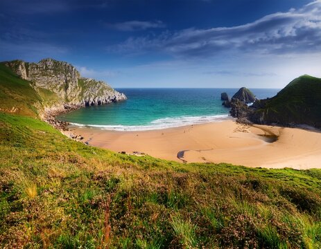beach surrounded by mountains in an asturian landscape