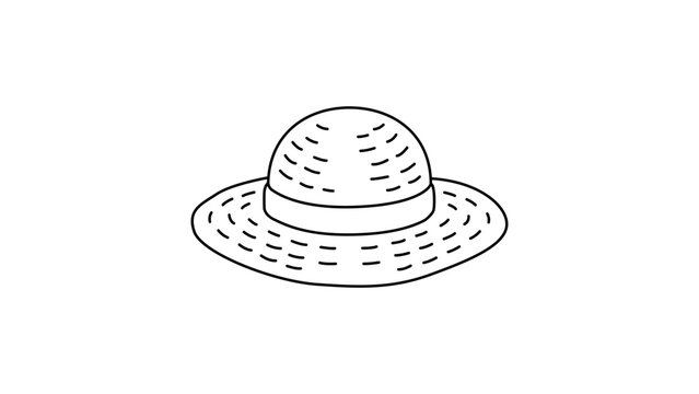 Minimalist straw hat vector icon featuring an editable stroke for customizable line weight, perfect for summer fashion illustrations, beach travel graphics, and sun protection accessory designs.