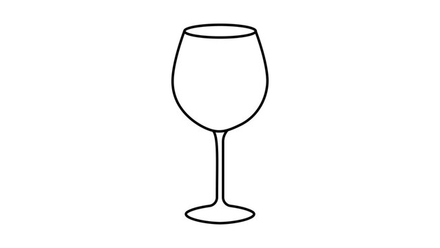 Sleek wine glass vector icon with editable stroke, minimalist hand-drawn illustration for restaurant menu and bar signage, scalable outline design featuring adjustable line weight for drinks.
