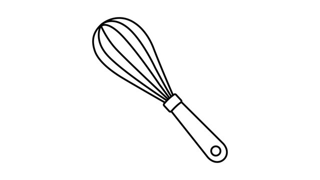 Minimalist whisk vector icon illustration for cooking and baking projects with editable stroke, featuring a clean thin line design ideal for kitchen branding, culinary apps and recipe books.