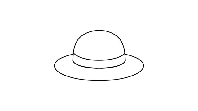 Stylish summer straw hat vector icon with editable stroke, perfect for beach vacation and sun protection illustration, featuring a clean hand-drawn outline with adjustable line weight path.