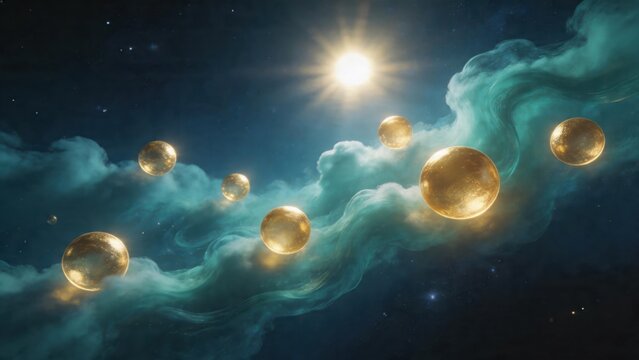 Golden spheres in cosmic nebula
