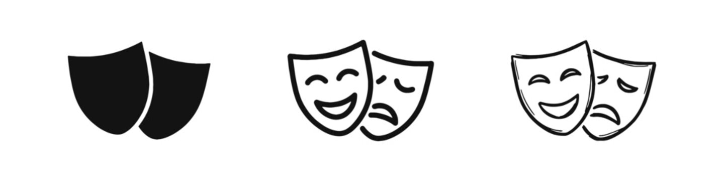 Theater Masks Icon Set - Comedy and Tragedy Drama Symbols