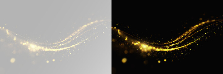 luxury golden light wave with sparkling particle stream forming smooth elegant curve dynamic flowing motion line for premium modern design visuals © Alehandro