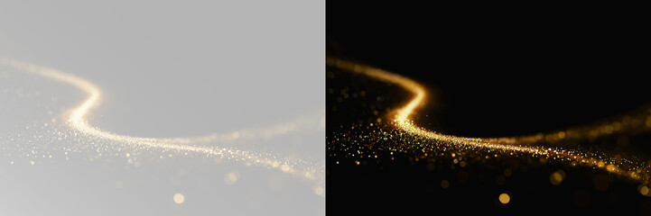 Glowing gold particle wave with smooth flowing curve and shimmering light trail elegant dynamic motion abstract luxury decorative design element © Alehandro