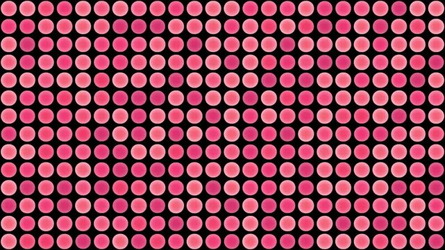 Dynamic animated mosaic composed of circular pink and black elements. The design features evenly spaced pink dots on a black background, creating a rhythmic and visually engaging pattern.