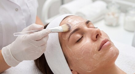 Naklejka premium Close-up Hydrating Facial Mask Application in a Wellness Clinic