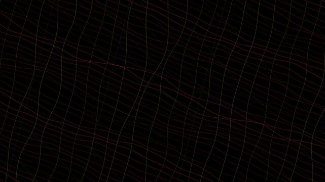 Smooth, flowing abstract waves create an animated pattern against a black background. Thin lines in red and green intertwine, forming a mesmerizing wave motion.