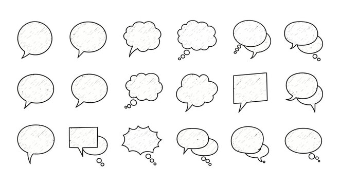 Hand-drawn Speech Bubbles and Thought Bubbles - Diverse Shapes on White Background