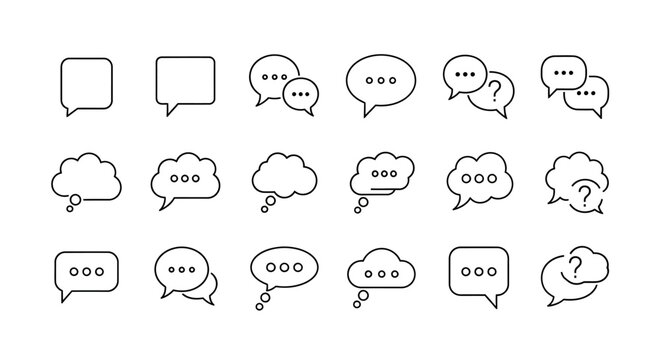 Speech Bubbles Icons Set: Communication, Questions, Messages, Chat, Dialogue, Thinking