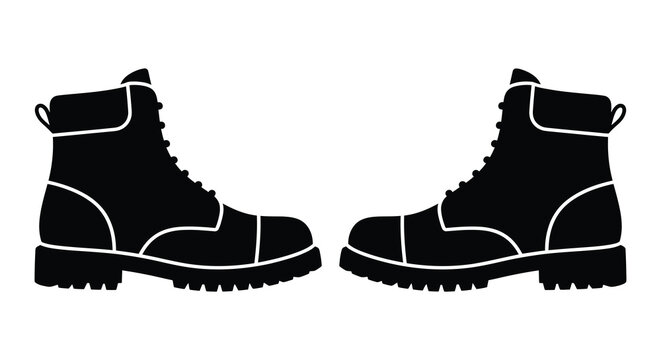 Pair of combat boots black and white silhouette