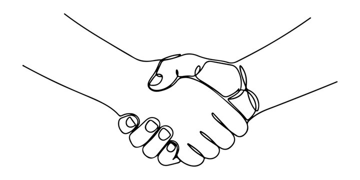 continuous line drawing of handshake teamwork unity, line art vector illustration