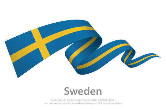 Sweden flag ribbon on clean white background.