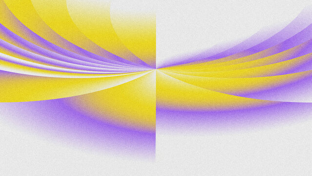 Abstract symmetrical background with smooth purple and yellow gradient waves, grainy noise texture, centered focal point.